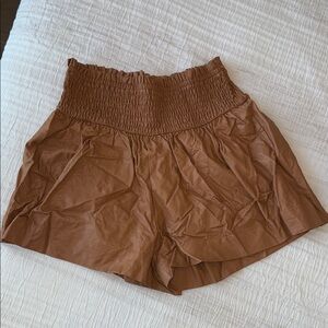 Pants Store Faux Leather Women's Brown High-Waisted Shorts